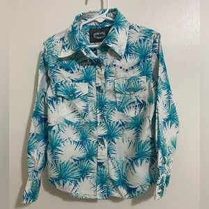 COWGIRL HARDWARE Teal Palm Print Western Shirt little girls XS